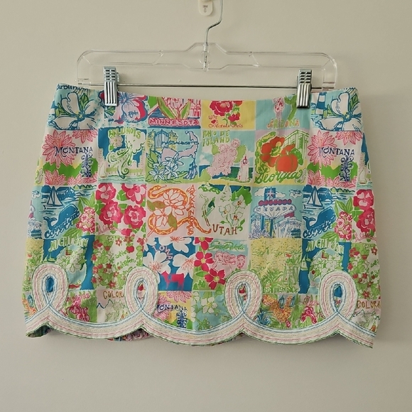 Lilly Pulitzer Dresses & Skirts - Lilly Pulitzer Vintage Mini Skirt "State Of Mind" Print Size 6 Scalloped Hemline